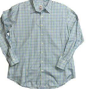 Peter Milllar size XL men's gingham cotton button up dress shirt blue green